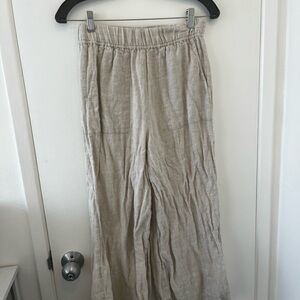 Linen Wide-Leg Pants - Beige